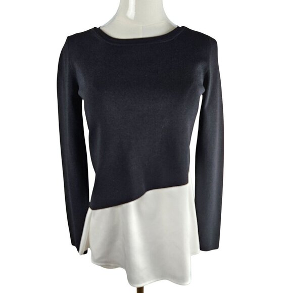 Club Monaco XS Ponte Knit Layered Black & White Asymmetrical Chic Office Top - Picture 1 of 11